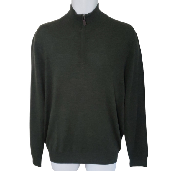 Jos. A. Bank Green Zip Up Sweater with Ribbed Cuffs - Picture 2 of 8
